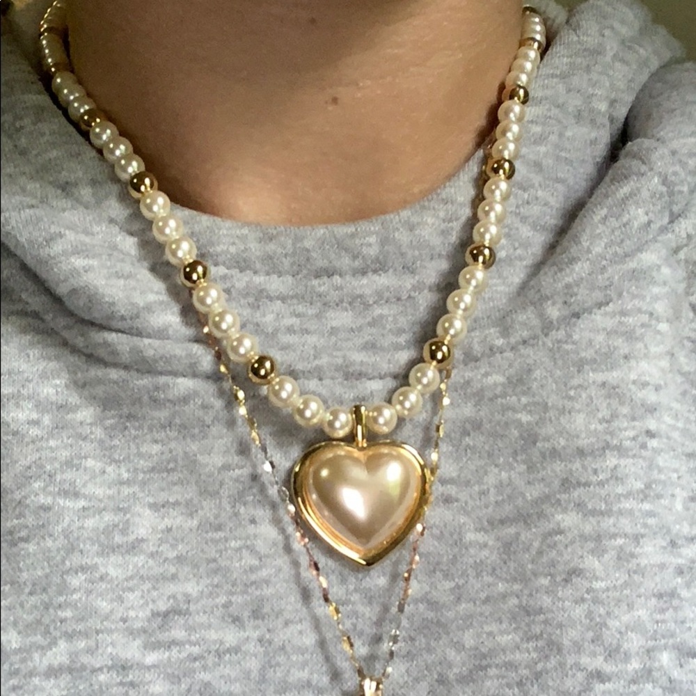 Napier Pearl & Gold heart pendant necklace